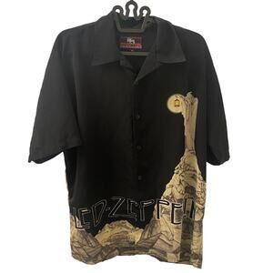 Vintage Led Zeppelin Stairway to Heaven Short Sleeve Button Up Shirt Size Large